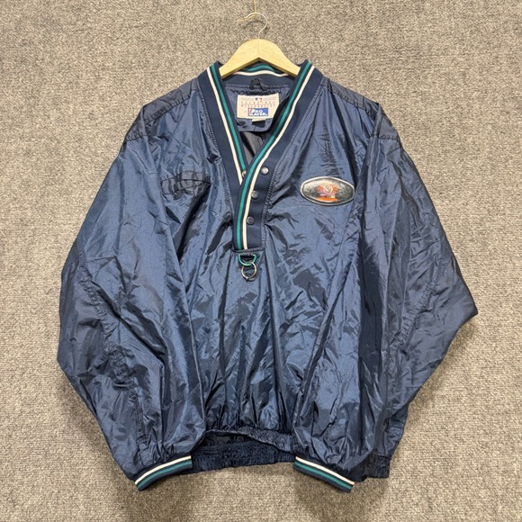 VTG Seattle Mariners Windbreaker Men's Large MLB Pro Player 1/4 Button Up Blue - Picture 2 of 9